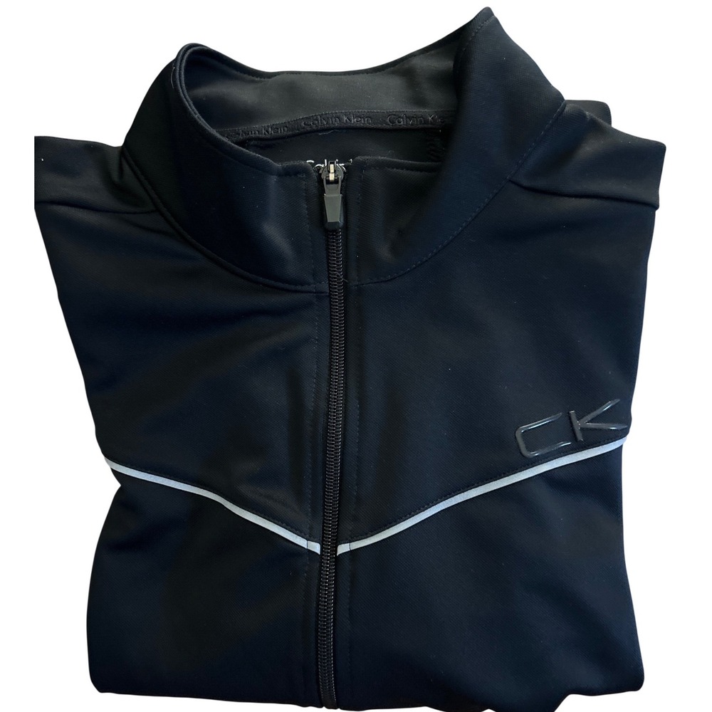 Calvin Klein Performance Mens XL Track Jacket Black Full Zip‎ Reflective Piping